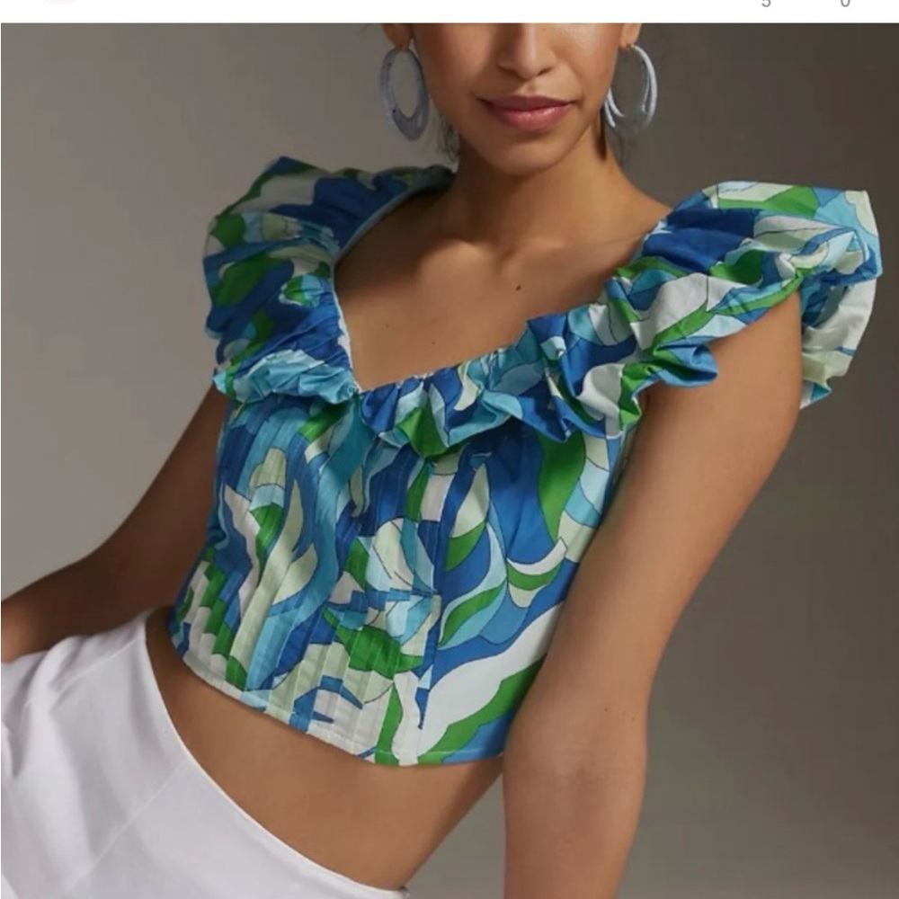 NWT Anthropologie Maeve Puff-Sleeve Cropped Blouse
